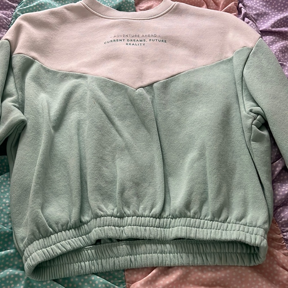White and Green long sleeve crew neck, size 12-14 in girls